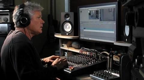 TECH MIXES AUDIO IN STUDIO Stock Footage 33087044