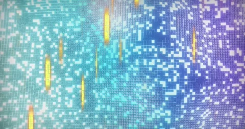 Tech mosaic cycling hues central pulses causing tiles flashing and gold bars Stock-Footage 331161494