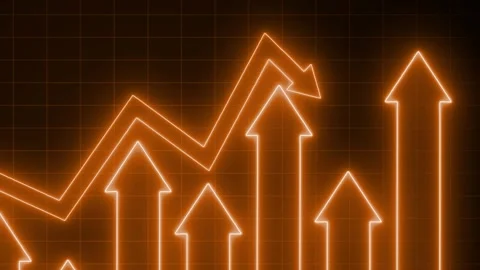 Tech Neon Dashboard Business Chart, Neon Arrows Indicating Growth on Dark Gri 動画素材 317852142