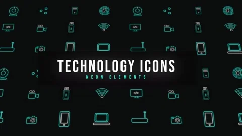 Tech Neon Icons After Effects stock