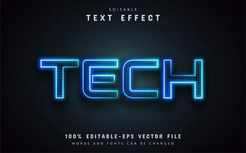 Tech neon text effect Stock Illustration