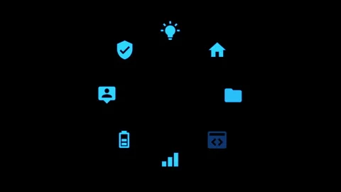Tech Network Icons on Dark Background with Blue Design Elements Stock Footage 339183062