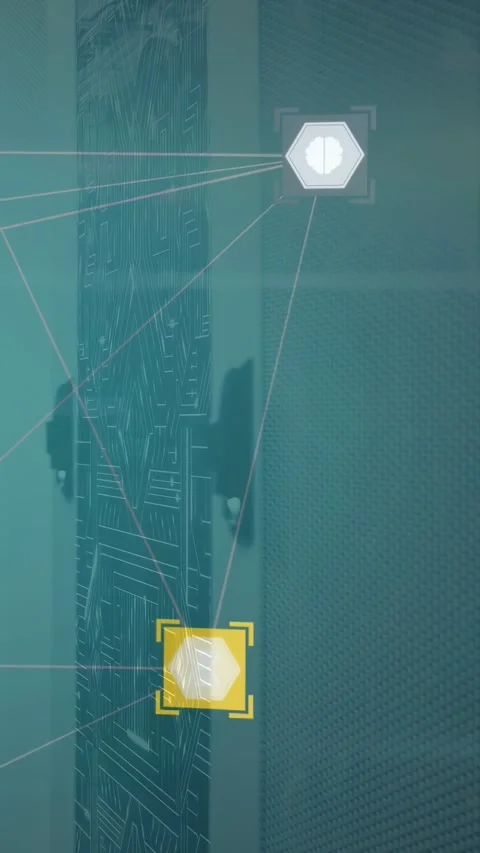 Tech network map on panel growing from glowing lower-left node, radiating links, Stock Footage 333006207