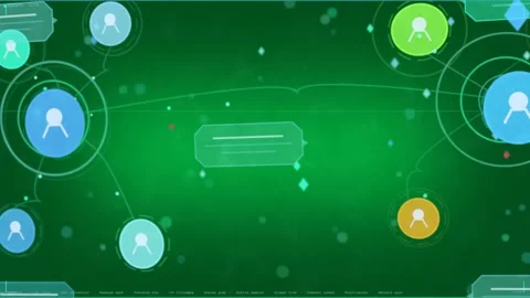 Tech network UI transparent bg receiving particle, pulsing nodes, moving link Stock Footage 334118713