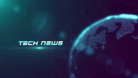 Tech News On Blue Shiny Partial View Of Dotted Globe Earth World Map Rotating Video stock 275276090