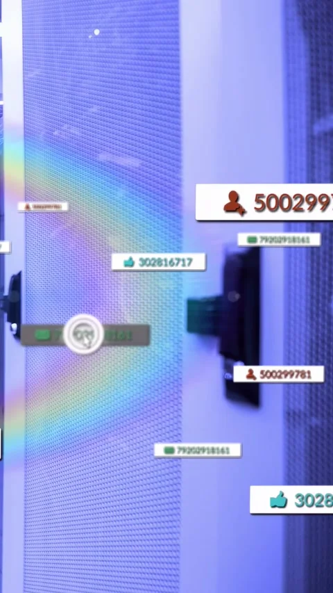 Tech panel and bracket showing animated tags after mouse hover, highlighting Stock Footage 332984853
