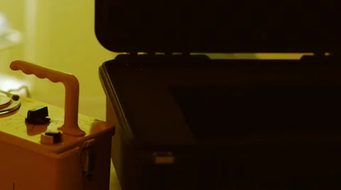 Tech places biohazard sample in a case Video stock 40161298