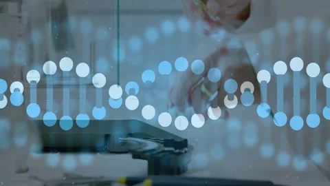 Tech placing sample on balance dispensing via pipette preparing for lab DNA Stock Footage 331701283