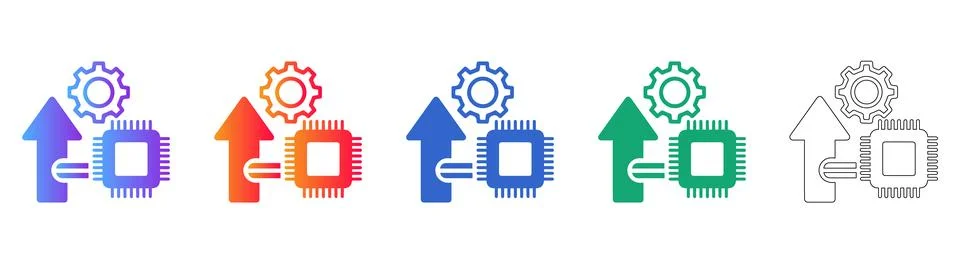 Tech Process Optimization and Upgrade Icons Stock Illustration