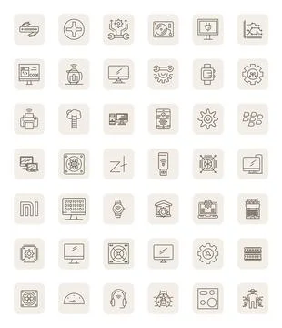 Tech Professional Vector Set with 42 Regular Bold Outline Pixel Optimized 1.. Stock Illustration