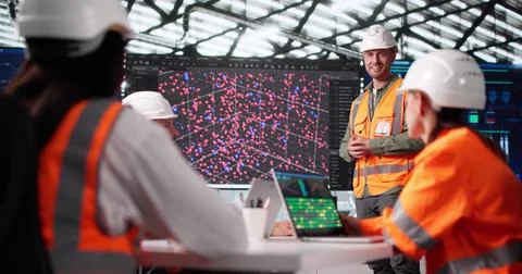 Tech Professor Leading Multiracial Engineer Team In Big Data Instruction Stock Photos