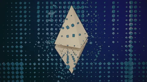 Tech Pyramid Ethereum ETH logo cryptocurrency icon animation.  Pyramid has Stock Footage 149745520