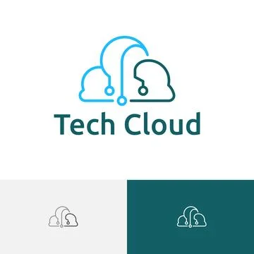 Tech Rain Cloud Technology Circuit Line Logo Stock Illustration