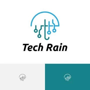 Tech Rain Umbrella Technology Circuit Line Logo Stock Illustration