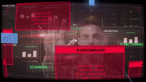 Tech raising hand starting bio scan verifying access; clear HUD showing blue Stock Footage 334351816