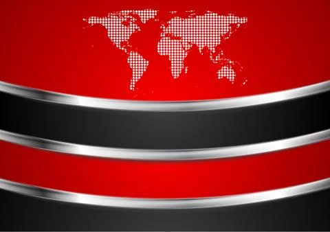 Tech red and black background with dotted map Stock Illustration