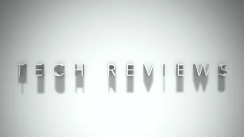 Tech reviews 3D title animation white text on a white background Stock Footage 298897523