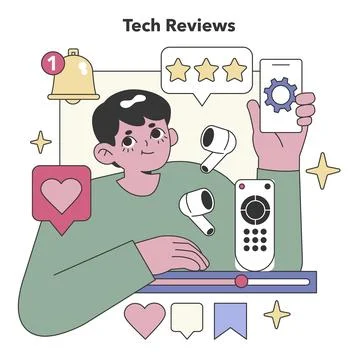 Tech Reviews theme. Flat vector illustration Illustrazione stock