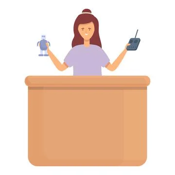 Tech robot control icon cartoon vector. Kid education Illustrazione stock