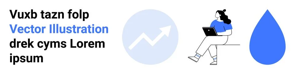 Tech-savvy person using a laptop, growth chart icon, and a water droplet. Ide 스톡 일러스트