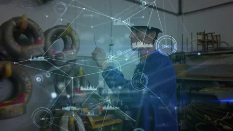 Tech scanning lifting rings with scanner, activating AR overlay and recording Stock Footage 333138986