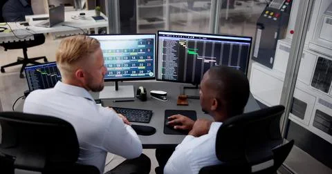 Tech Schedule List On Computer Screen Stock Photos