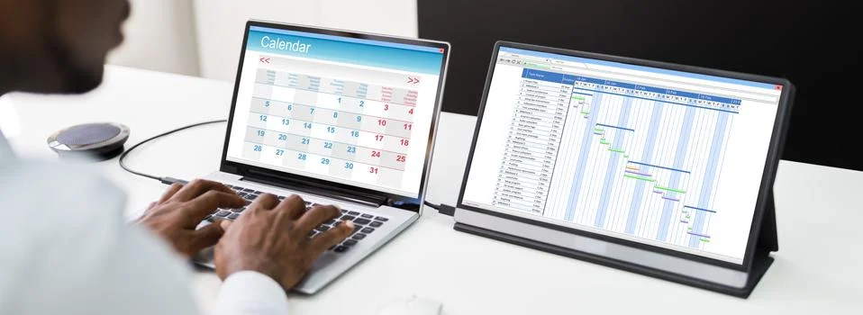 Tech Schedule List On Laptop Computer Screen Stock Photos