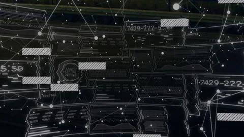 Tech schematic overlay sliding hatched blocks after codes appearing, red streak Stock Footage 332704600