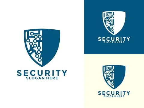 Tech Secure and Protection Logo Vector Template, Tech Cyber Security Shield.. Stock Illustration