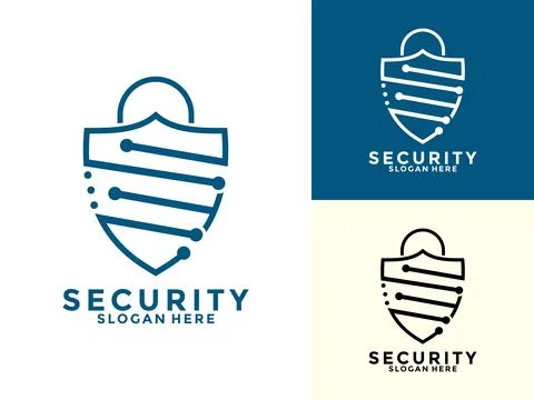 Tech Secure and Protection Logo Vector Template, Tech Cyber Security Shield.. Illustrazione stock