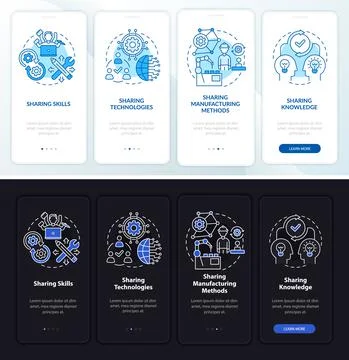 Tech sharing methods onboarding mobile app page screen Illustrazione stock