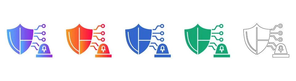 Tech Shield Security Alarm Icon Set Stock Illustration