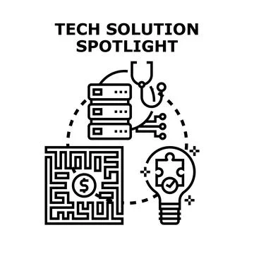 Tech solution spotlight finding business problem solving Stock Illustration