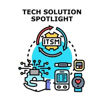Tech solution spotlighting it service management integration Stock Illustration
