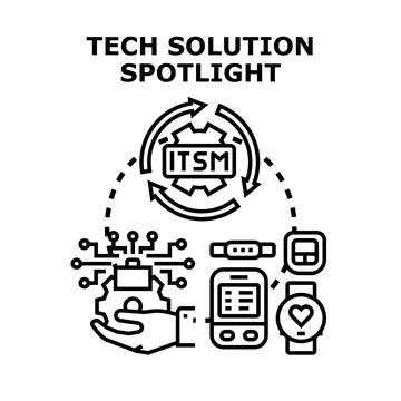 Tech solution spotlighting it service management integration Stock Illustration