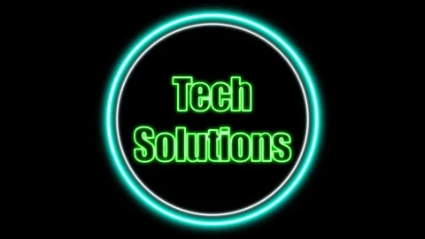 'Tech Solutions' Text Animation with Neon Glow &amp; Glowing Circles. Stock Footage 282577117