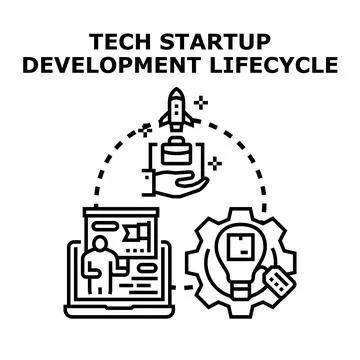 Tech startup development lifecycle program planning business Иллюстрация