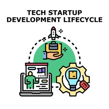 Tech startup development lifecycle program planning business Stock Illustration