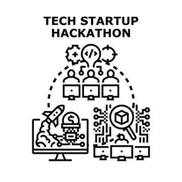 Tech startup hackathon developing innovative business solutions Stock Illustration
