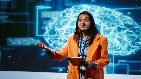 Tech startup leader using convention as platform to offer latest AI services 스톡 사진