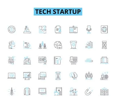 Tech startup linear icons set. nnovation, Disruption, Automation, Advancement Stock Illustration