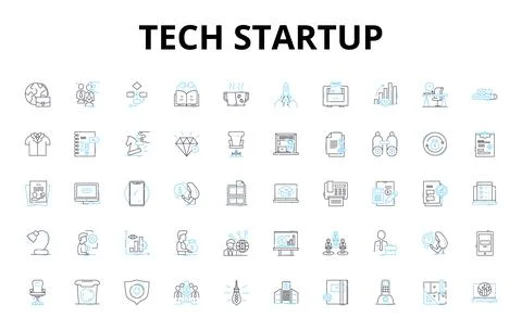 Tech startup linear icons set. nnovation, Disruption, Automation, Advancement Stock Illustration