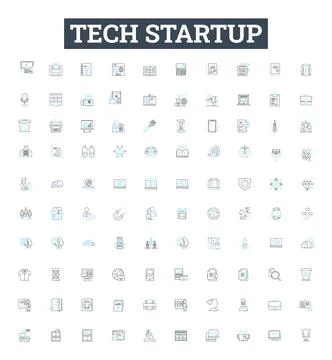 Tech startup vector line icons set. Tech, Startup, Technology, Innovation Stock Illustration
