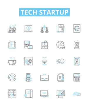 Tech startup vector line icons set. Tech, Startup, Technology, Innovation Stock Illustration