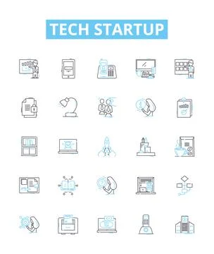 Tech startup vector line icons set. Tech, Startup, Technology, Innovation Stock Illustration