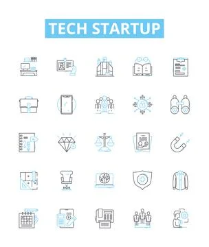 Tech startup vector line icons set. Tech, Startup, Technology, Innovation Illustrazione stock