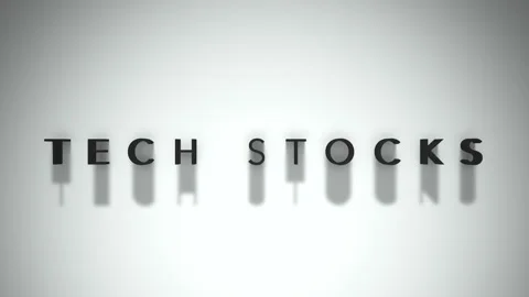 Tech stocks cinematic title matte black writing with a white background Stock Footage 301837658
