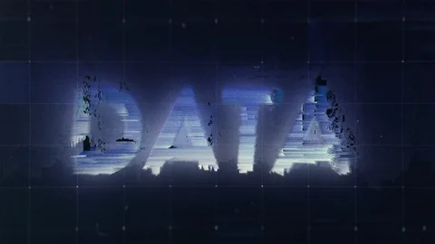 Tech style title Data word with glitch effect on dark noise background Stock Footage 122199323