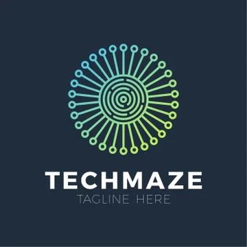 Tech sun maze concept logotype template design. Business logo icon shape. cir Stock Illustration