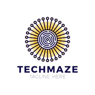 Tech sun maze concept logotype template design. Business logo icon shape. cir Illustrazione stock